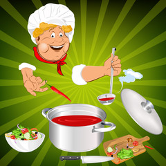 Funny Chef and fresh vegetable food for Gourmet.Vector