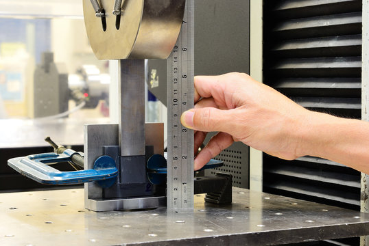 Measuring on the jig fixture shear stress specimen before test o