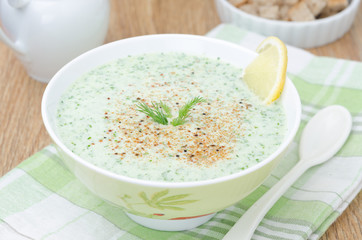 cold soup with kefir and green horizontal