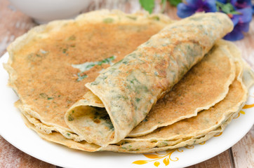 crepes with spinach closeup