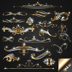 Set of golden ornate design elements