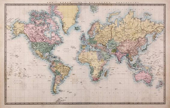 Old Antique World Map on Mercators Projection © RTimages