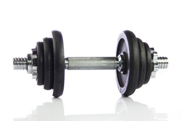 Black dumbbell isolated on a white background.