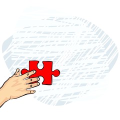 dłoń europejczyka czerwone puzzle ilustracja kolor - obrazy, fototapety, plakaty