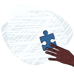 dłoń rasa afrykańska niebieskie puzzle ilustracja kolor - obrazy, fototapety, plakaty