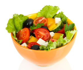 Tasty Greek salad isolated on white