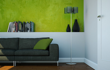 modernes Sofa vor grüner Wand