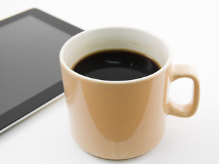Morning coffee with tablet