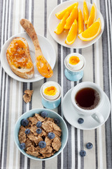 healthy breakfast with egg and cornflakes