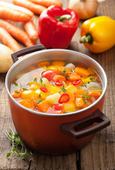 vegetable soup in pot