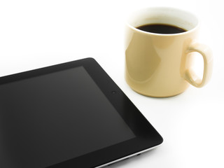 Fototapeta na wymiar Morning coffee with tablet