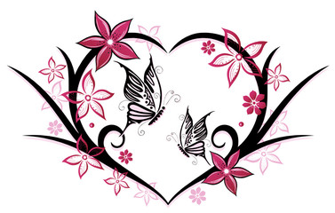 Sommer, Herz, Schmetterlinge, Blumen, pink © christine krahl