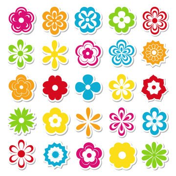 set of bright flower stickers