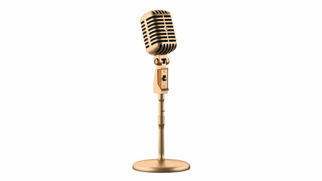golden vintage microphone loop rotate on white background