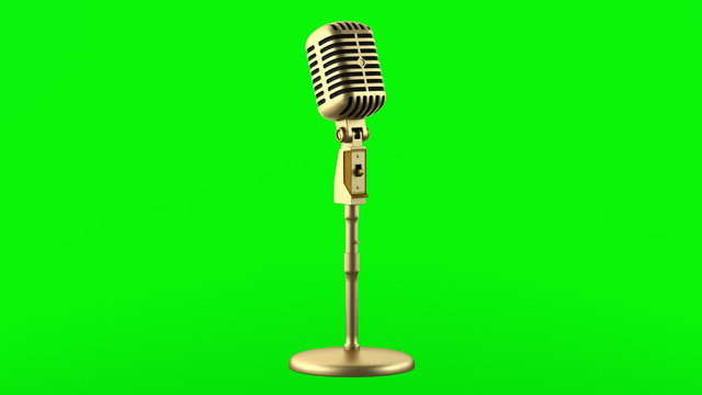 golden vintage microphone loop rotate on green chromakey