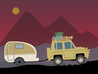 Off-road vehicle with trailer, vector illustration
