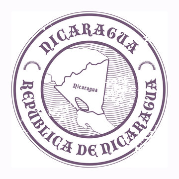 Grunge rubber stamp with the name and map of Nicaragua, vector