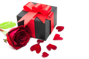 gift roses on valentine day, with heart leaves