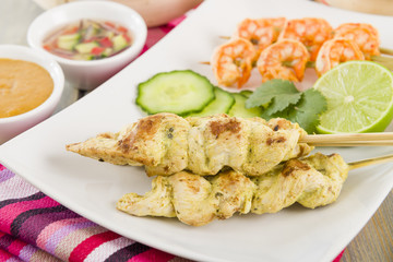 Sate Gai & Sate Goong - Thai chicken and prawn satays