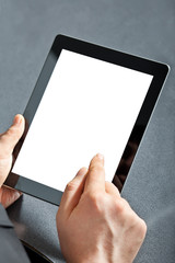 man holding a touchpad