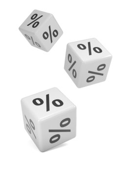 3 white dice with percent symbols
