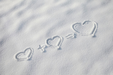 Hearts symbols in the snow