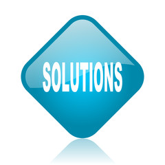 solutions blue square glossy web icon