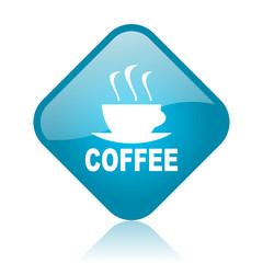 coffee blue square glossy web icon