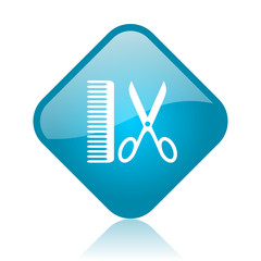 barber blue square glossy web icon