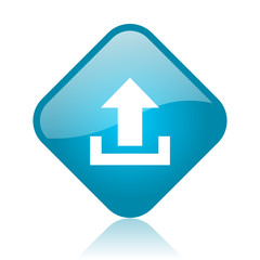 upload blue square glossy web icon
