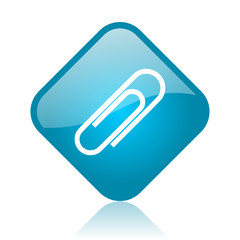 paper clip blue square glossy web icon