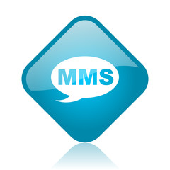 mms blue square glossy web icon