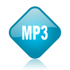 mp3 blue square glossy web icon