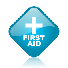 first aid blue square glossy web icon
