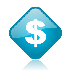 us dollar blue square glossy web icon