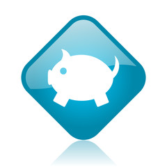 piggy bank blue square glossy web icon