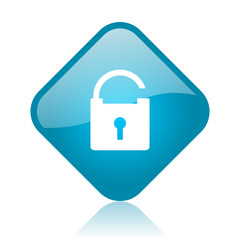 padlock blue square glossy web icon