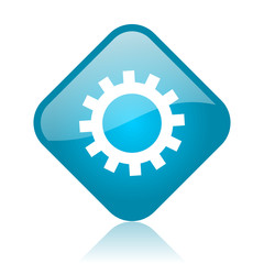 gears blue square glossy web icon