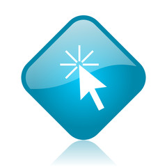 click here blue square glossy web icon