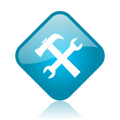 tools blue square glossy web icon
