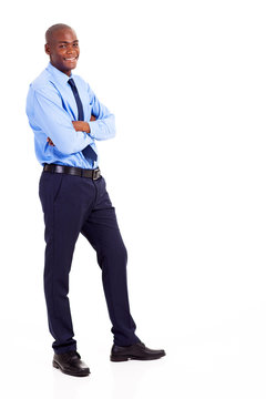 young black businessman full body portrait isolated on white