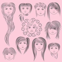 Female Hairstyles Vector Illustration