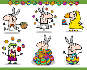 easter themes set cartoon illustration