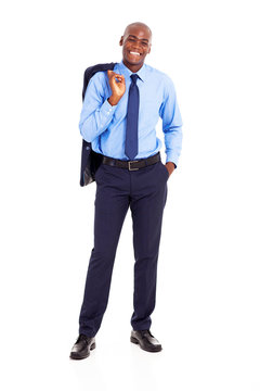 african businessman carrying jacket on shoulder isolated