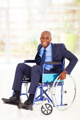 optimistic disabled african american businessman on wheelchair