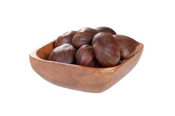 Isolated wood bowl of chestnuts