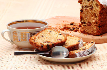 Sliced cake with raisins
