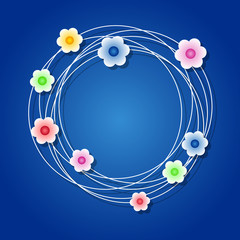 Colored floral wreath on blue background