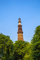 Qutub Minar Tower or Qutb Minar, the tallest brick minaret in th