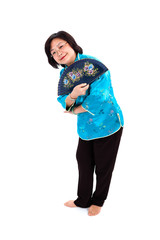 Chinese Woman holding traditional hand fan
